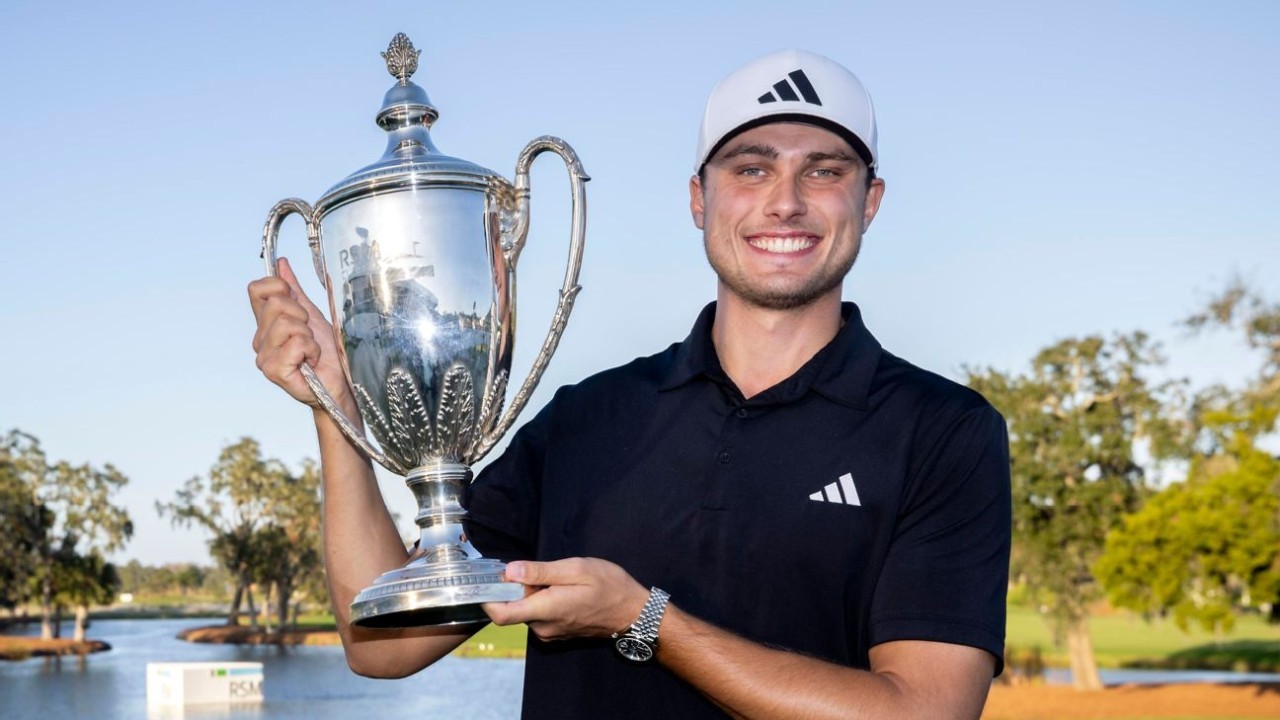 Aberg ties 72-hole record for first PGA Tour win